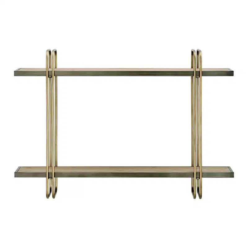 Danya B. 32.3" x 22" 2 Tier Metal and Wood Hanging Bracket Wall Mounted Shelf Gold: Floating Storage, Bathroom Display