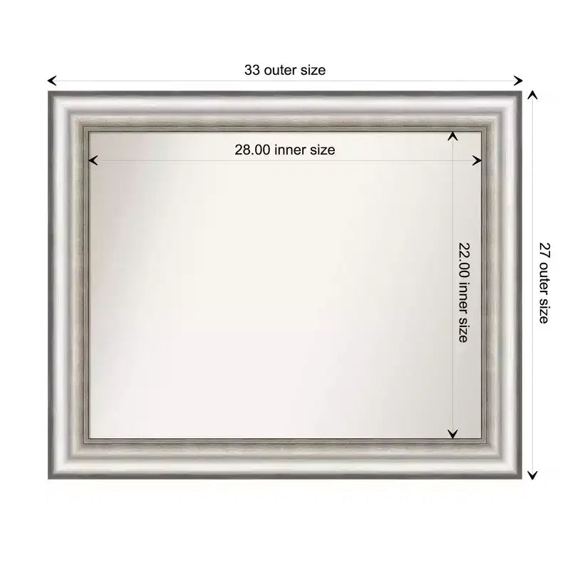 Specchio da parete rettangolare incorniciato 33" x 27" – Argento spazzolato