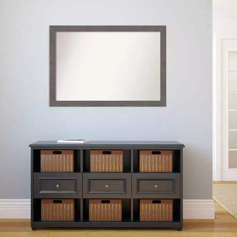 Specchio da parete rettangolare con cornice in legno grigio, 39,5 x 27,5 pollici