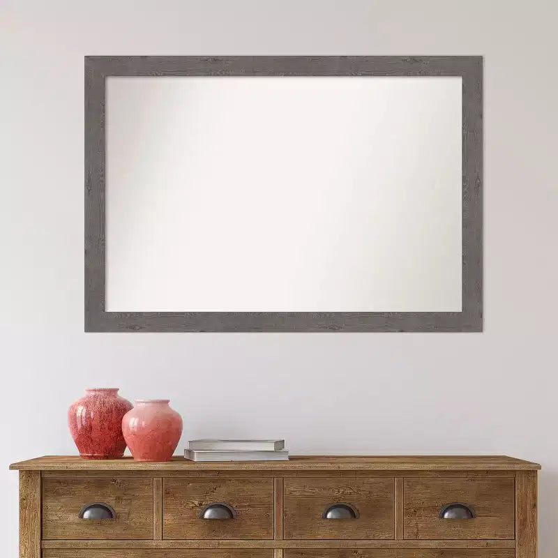 Specchio da parete rettangolare con cornice in legno grigio, 39,5 x 27,5 pollici