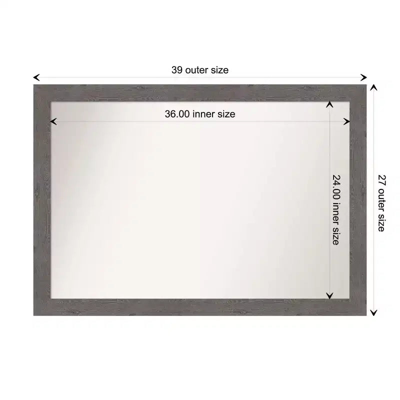 Specchio da parete rettangolare con cornice in legno grigio, 39,5 x 27,5 pollici