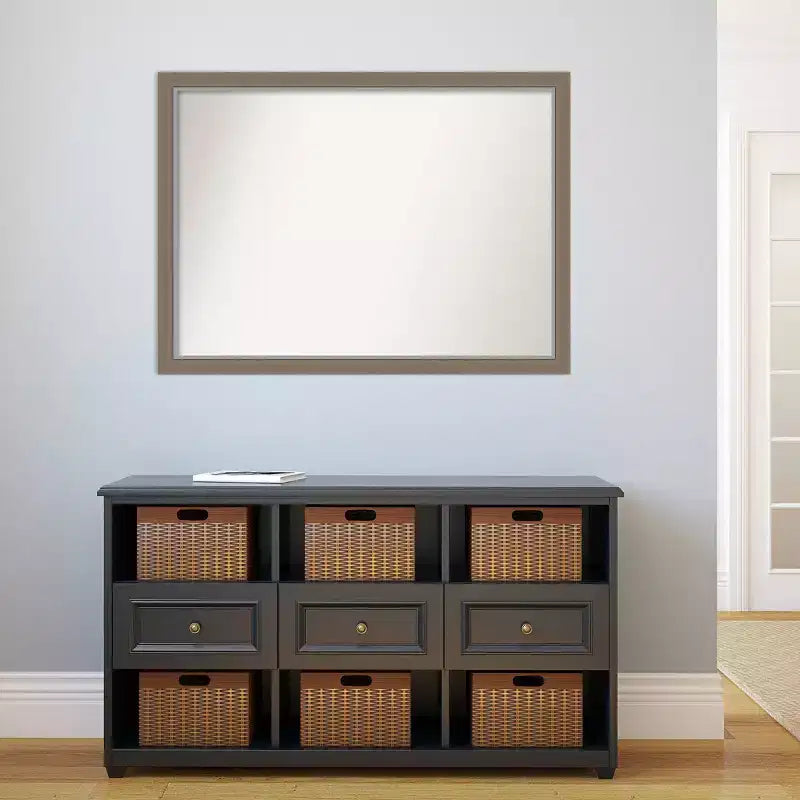Specchio da parete rettangolare per bagno 104 x 76 cm con cornice stretta marrone