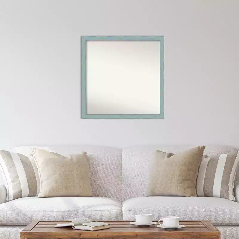 Specchio da parete quadrato con cornice in legno – Azzurro rustico, 71 x 71 cm