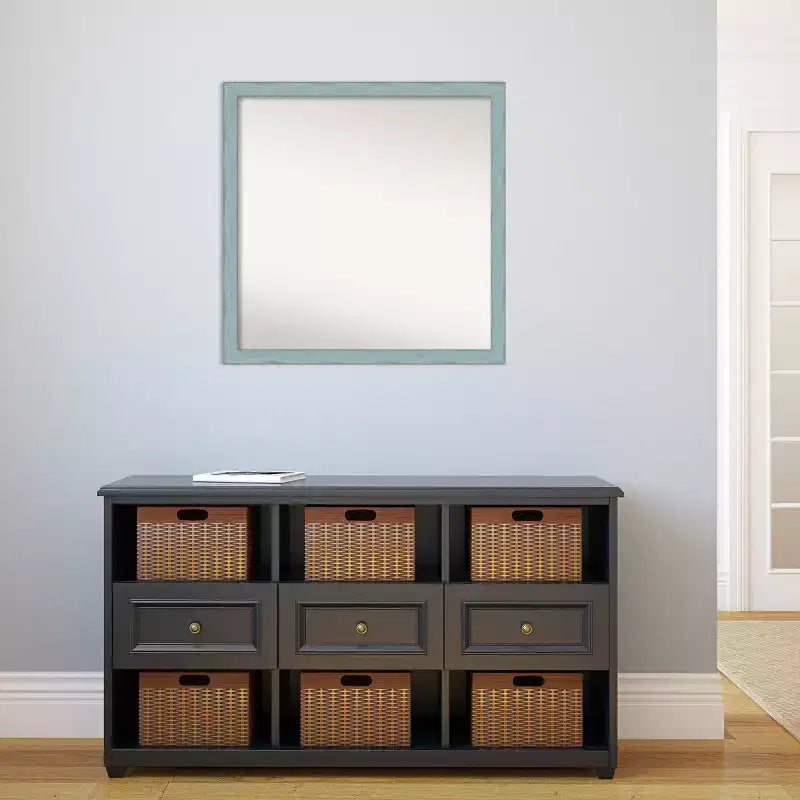Specchio da parete quadrato con cornice in legno – Azzurro rustico, 71 x 71 cm