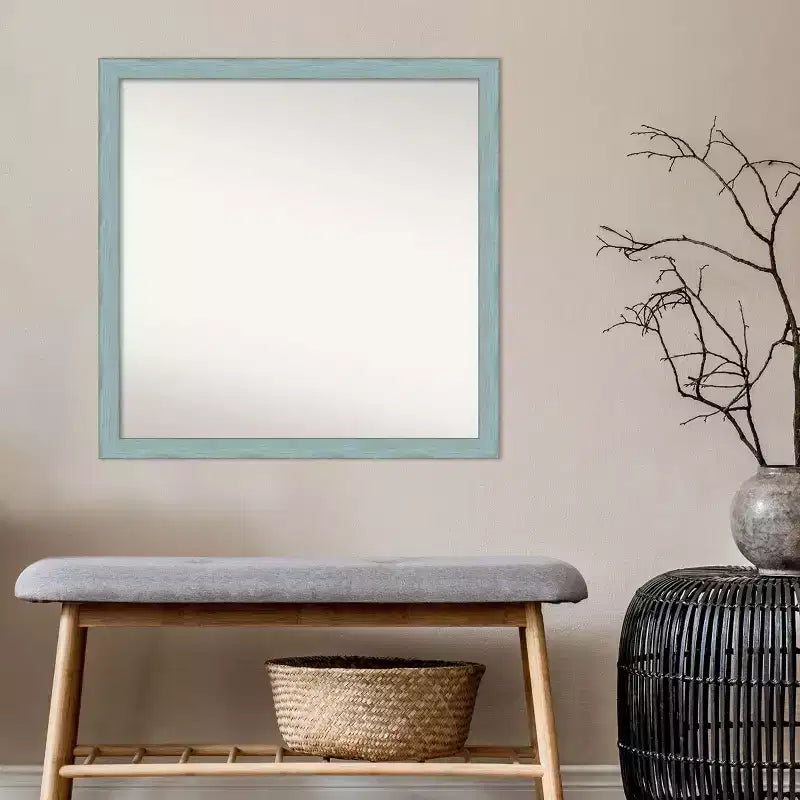 Specchio da parete quadrato con cornice in legno – Azzurro rustico, 71 x 71 cm