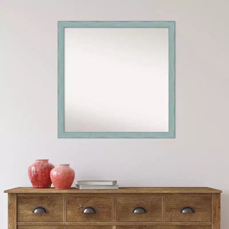 Specchio da parete quadrato con cornice in legno – Azzurro rustico, 71 x 71 cm