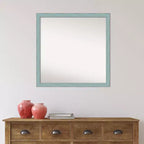 Specchio da parete quadrato con cornice in legno – Azzurro rustico, 71 x 71 cm