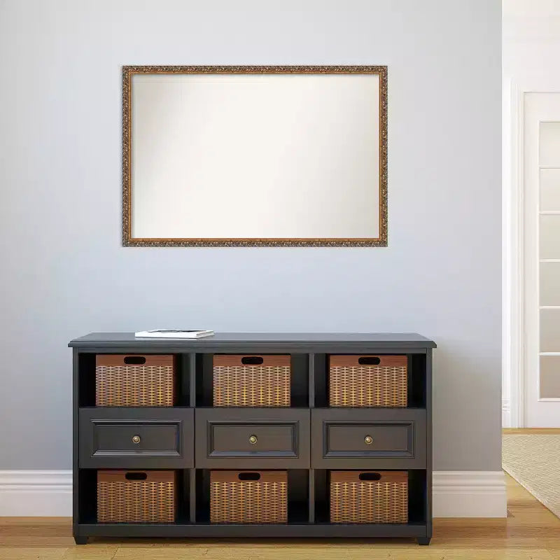 Specchio da parete rettangolare in legno 38" x 26" con cornice in bronzo anticato