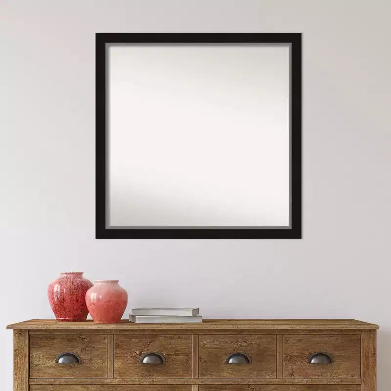 Specchio da parete quadrato con cornice stretta nera e argento da 29" x 29"