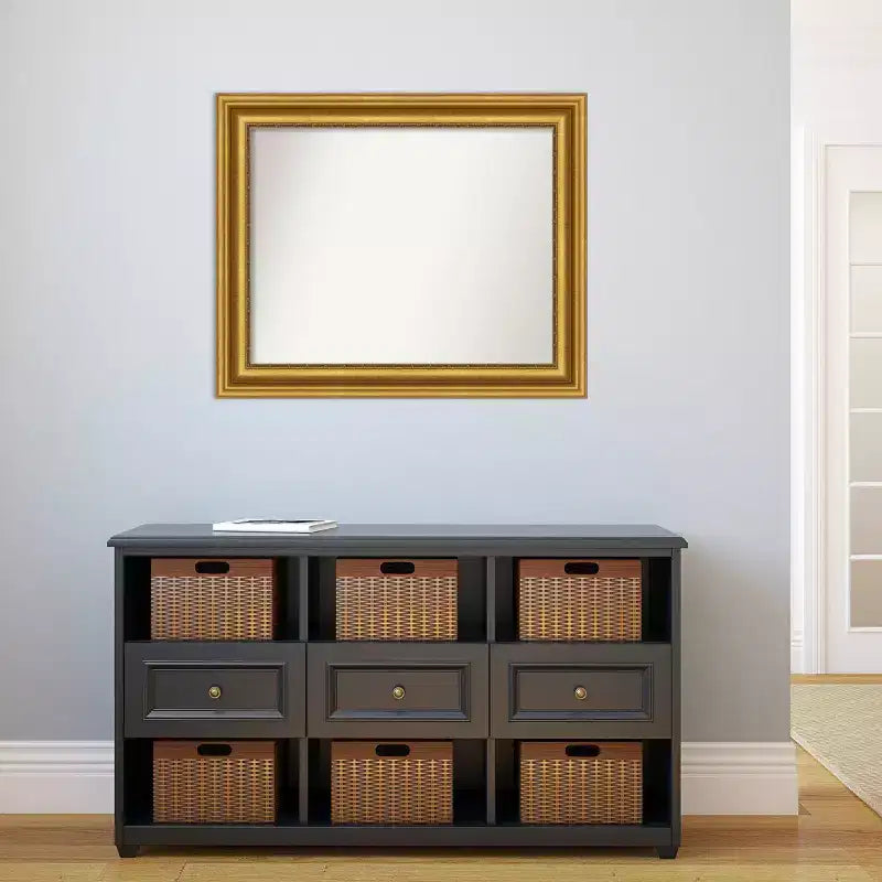 Specchio da parete rettangolare incorniciato per bagno, 33,75 x 27,75 pollici, cornice dorata