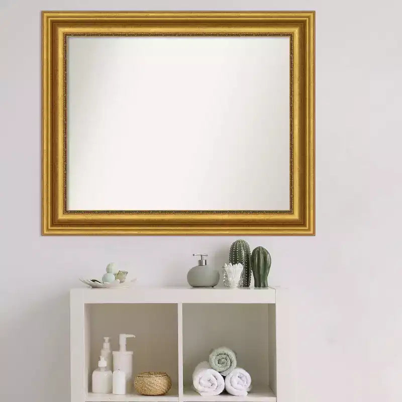 Specchio da parete rettangolare incorniciato per bagno, 33,75 x 27,75 pollici, cornice dorata