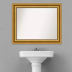 Specchio da parete rettangolare incorniciato per bagno, 33,75 x 27,75 pollici, cornice dorata