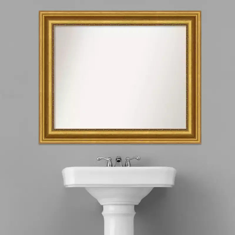 Specchio da parete rettangolare incorniciato per bagno, 33,75 x 27,75 pollici, cornice dorata