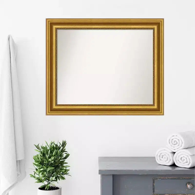 Specchio da parete rettangolare incorniciato per bagno, 33,75 x 27,75 pollici, cornice dorata