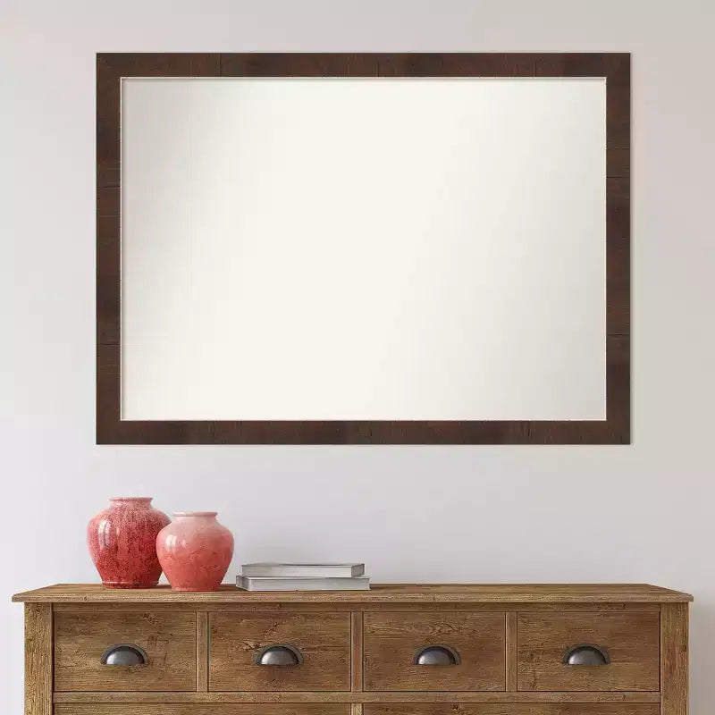 Specchio da parete rettangolare per bagno da 41" x 30" con cornice stretta marrone