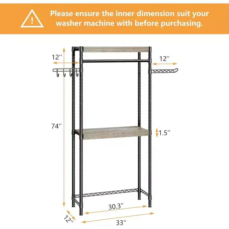 Scaffale Portaoggetti Sopra-Lavatrice con Ganci per Asciugatura, Organizer Regolabile a 4 Ripiani (Grigio/Nero)