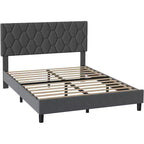 Letto imbottito con piattaforma - Queen Size con testiera e doghe in legno