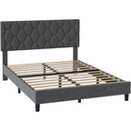 Letto imbottito con piattaforma - Queen Size con testiera e doghe in legno