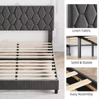 Letto imbottito con piattaforma - Queen Size con testiera e doghe in legno