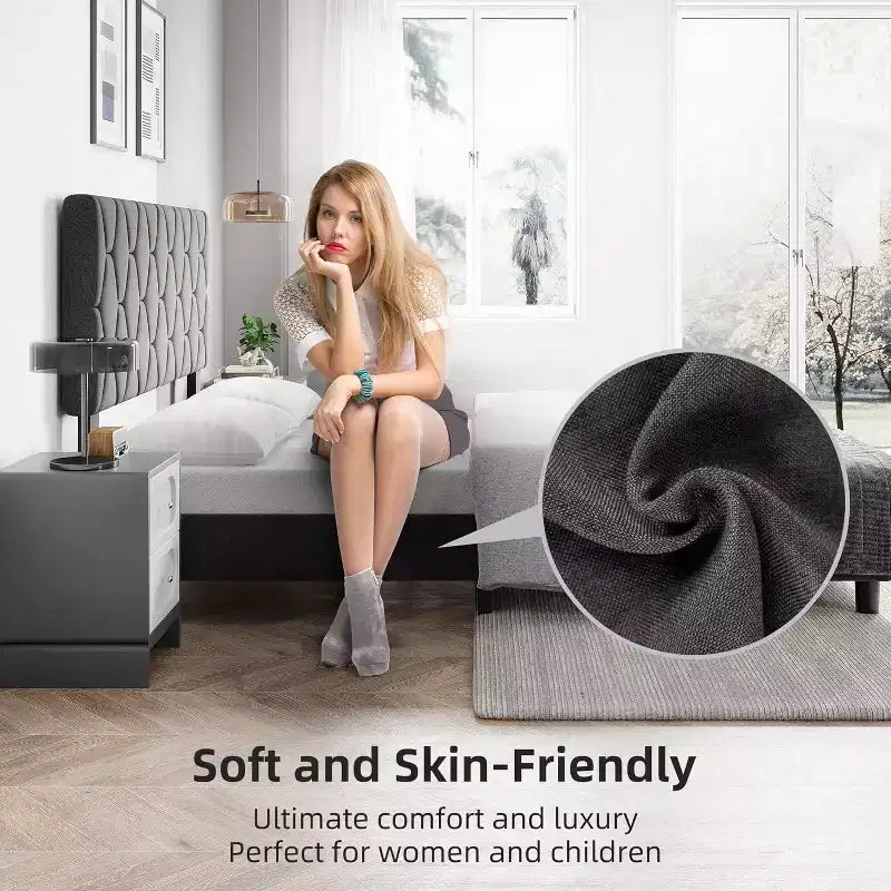 Letto imbottito con piattaforma - Queen Size con testiera e doghe in legno