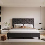 Letto imbottito con piattaforma - Queen Size con testiera e doghe in legno