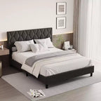 Letto imbottito con piattaforma - Queen Size con testiera e doghe in legno