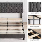 Letto imbottito con piattaforma - Queen Size con testiera e doghe in legno