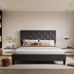 Letto imbottito con piattaforma - Queen Size con testiera e doghe in legno