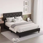 Letto imbottito con piattaforma - Queen Size con testiera e doghe in legno