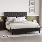 Letto imbottito con piattaforma - Queen Size con testiera e doghe in legno