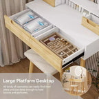 Set Scrivania Toeletta Effetto Legno con Specchio LED e Sgabello