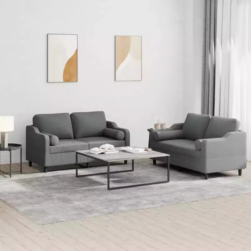 Set divanetto a 2 posti imbottito – Tessuto grigio scuro con telaio in metallo