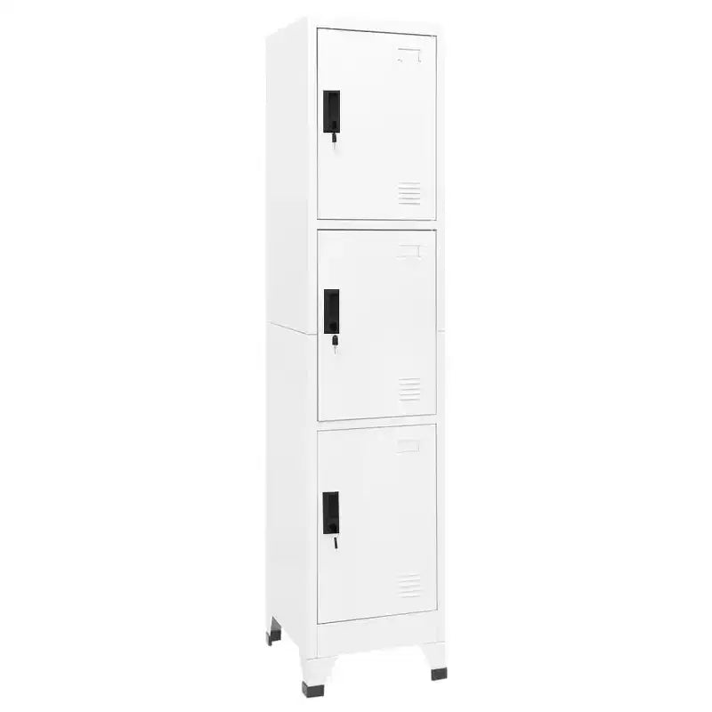Armadio spogliatoio a 3 ante in acciaio – 180 cm H, bianco opaco