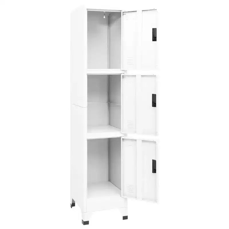 Armadio spogliatoio a 3 ante in acciaio – 180 cm H, bianco opaco