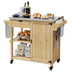 Carrello da esterno per barbecue e isola cucina su ruote con ripiano in acciaio inossidabile