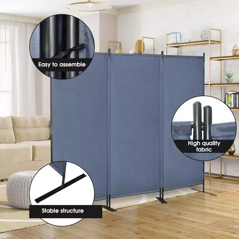 Divisorio pieghevole a 3 pannelli da 180 cm con struttura in ferro – Grigio
