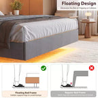 Letto a piattaforma imbottito con illuminazione a LED e stazione di ricarica USB