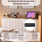 Letto a piattaforma imbottito con illuminazione a LED e stazione di ricarica USB