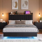 Letto a piattaforma imbottito con illuminazione a LED e stazione di ricarica USB