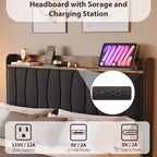 Letto a piattaforma imbottito con illuminazione a LED e stazione di ricarica USB