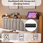 Letto a piattaforma imbottito con illuminazione a LED e stazione di ricarica USB