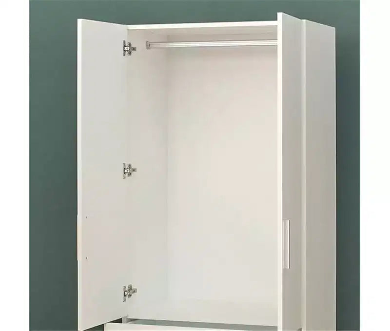 Armadio in legno a due ante con cassetti e aste appendiabiti – Bianco