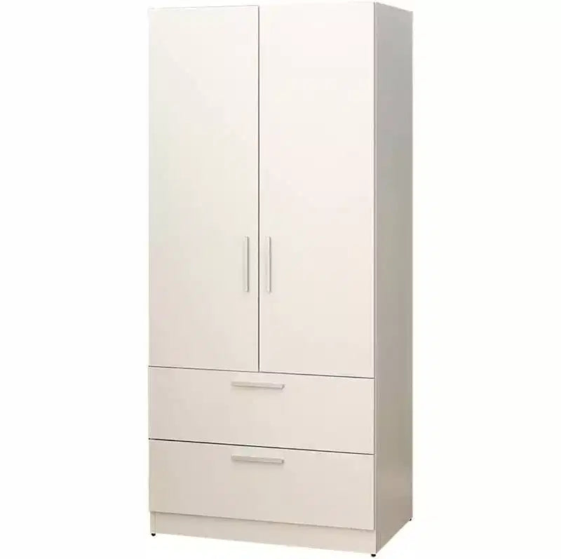 Armadio in legno a due ante con cassetti e aste appendiabiti – Bianco
