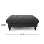 Pouf quadrato capitonné con cuciture a rombi e gambe in betulla