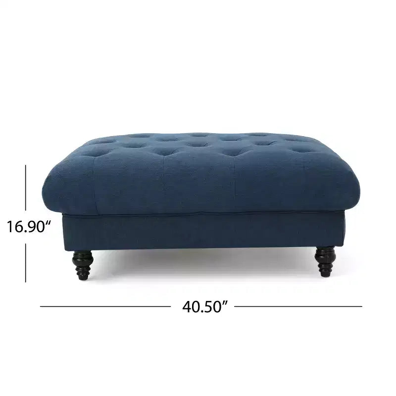 Pouf quadrato capitonné con cuciture a rombi e gambe in betulla