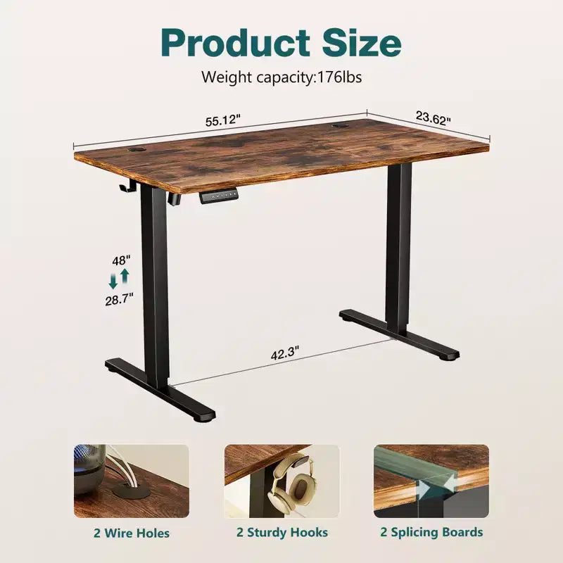 Scrivania elettrica regolabile in altezza – 140 cm x 60 cm, Marrone