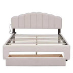 Letto a piattaforma Queen Size imbottito in pile Teddy con cassetto portaoggetti – Beige