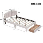 Letto a piattaforma Queen Size imbottito in pile Teddy con cassetto portaoggetti – Beige