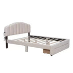 Letto a piattaforma Queen Size imbottito in pile Teddy con cassetto portaoggetti – Beige
