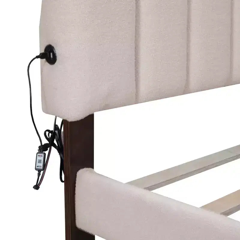 Letto a piattaforma Queen Size imbottito in pile Teddy con cassetto portaoggetti – Beige